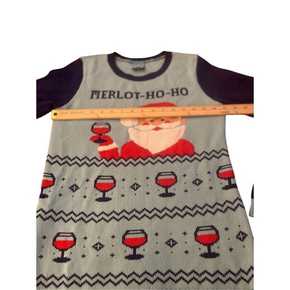 Norther Pole Pullover Merlot Ho Ho Drinking Santa Holiday Sweater Green/ Red S - Picture 3 of 7